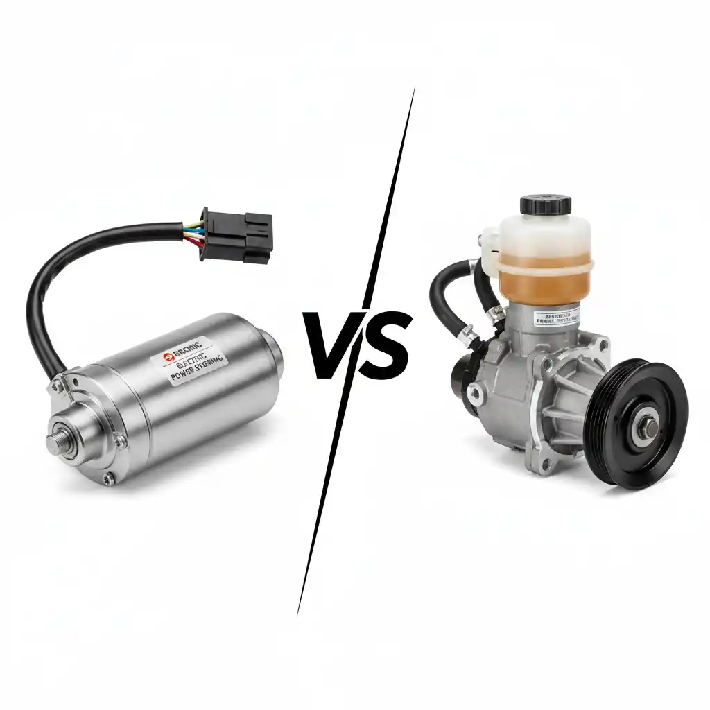 Elektriskais un hidrauliskais stūres mehānisms blakus salīdzinājumam