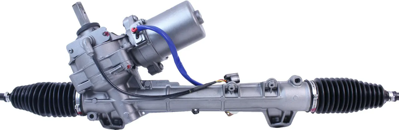 Stūres mehānisms (stūres reika) ar stūres stiepņiem uz balta fona